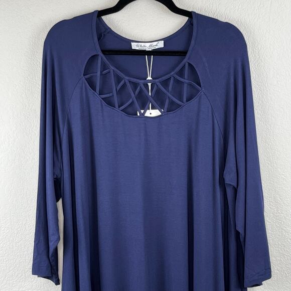 White Mark Criss Cross Neck Navy Blue Relaxed Fit Swing Midi Dress Plus 3XL NWT - Picture 5 of 13